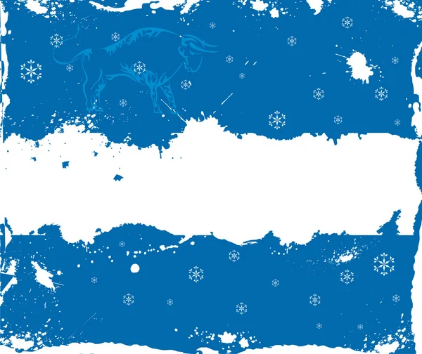 Grunge 冬季帧与牛 — 图库矢量图片