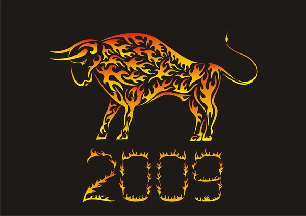 Flaming Chinese ox - symbol of 2009 year — Stock Vector