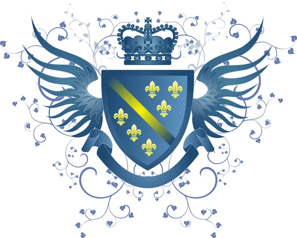 アヤメとグランジの青い盾 — ストックベクタ