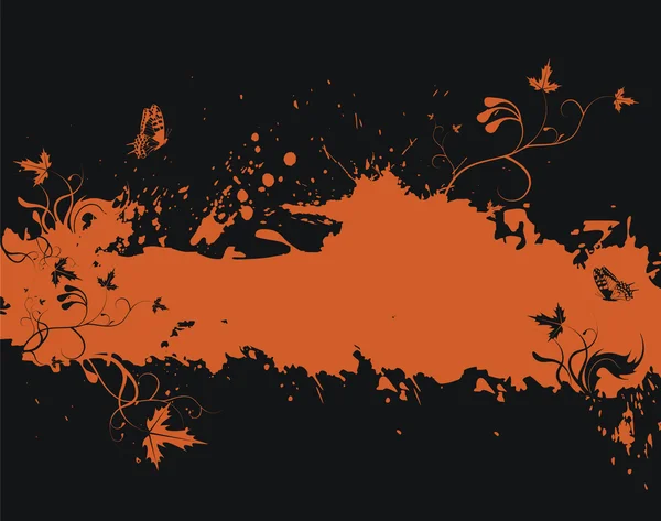 Moldura laranja grunge com elementos florais — Vetor de Stock