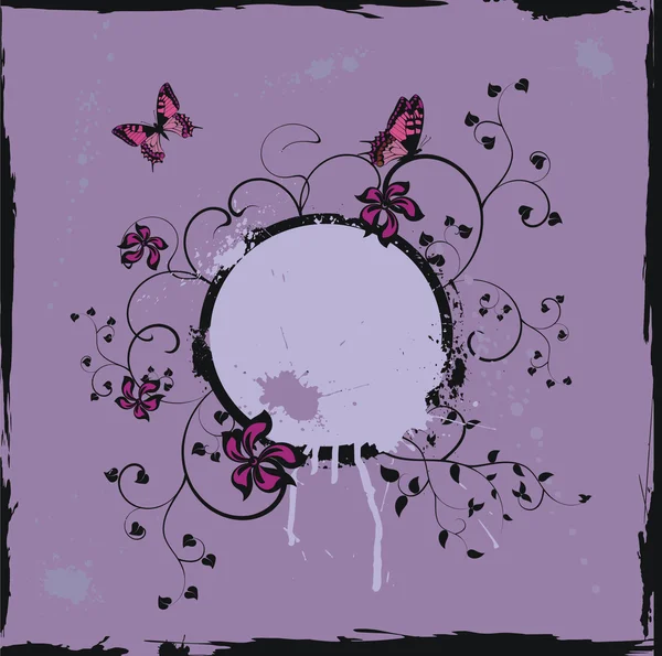 Grunge-Blumengestell mit Schmetterling — Stockvektor