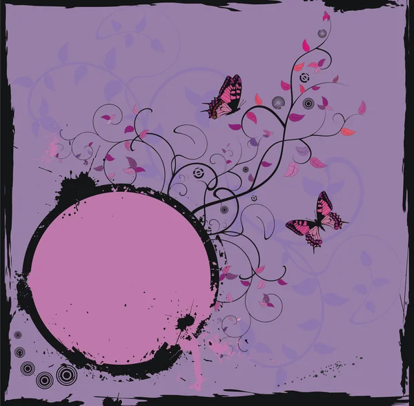 Grunge-Blumengestell mit Schmetterling — Stockvektor
