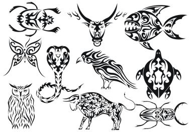 Set of vector tribal animal tattoos clipart