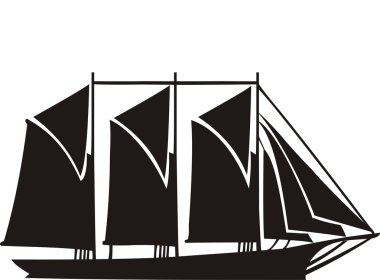 Gaff schooner with three masts clipart