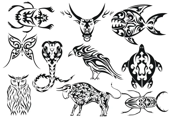 Zestaw wektor plemienne tatuaże zwierząt — Wektor stockowy