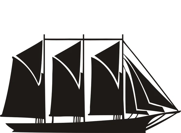 Gaff schooner with three masts — Stock Vector