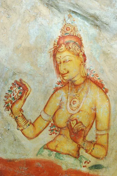 Peinture murale dans le monastère rupestre de Sigiriya — Photo