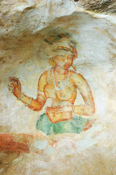Muurschildering in burcht op sigiriya rots klooster — Stockfoto
