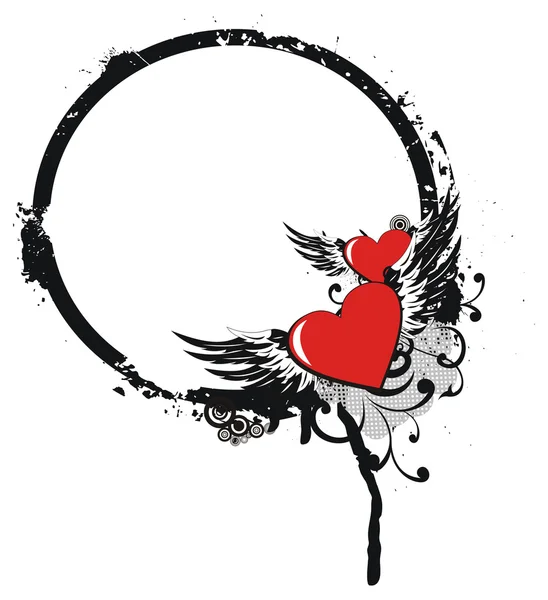 Grunge valentine frame met twee harten — Stockvector