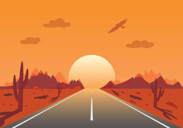 Sunset Road dans le désert mexicain — Image vectorielle