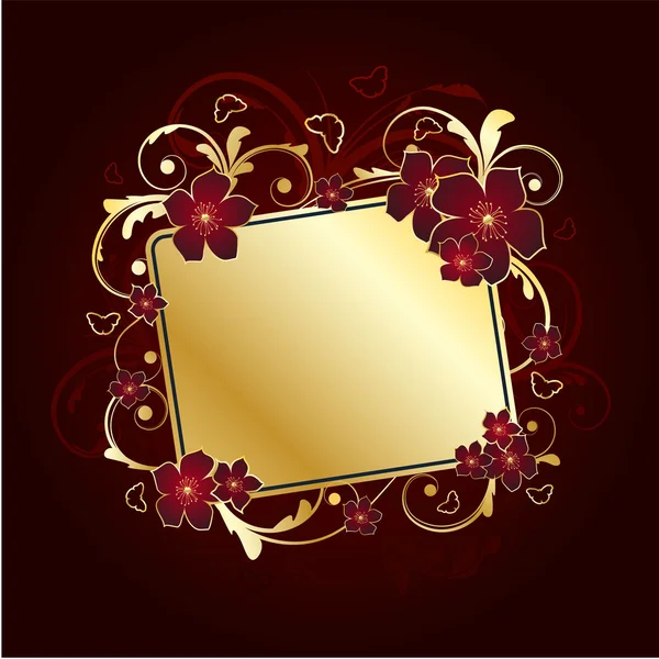 Zlatá květinový rámeček — Stockový vektor