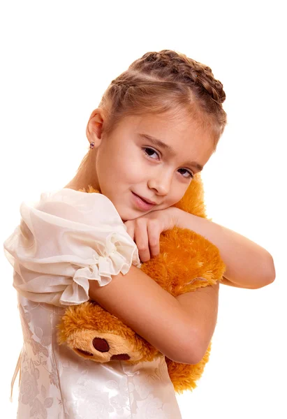 小さな女の子とテディベア — ストック写真