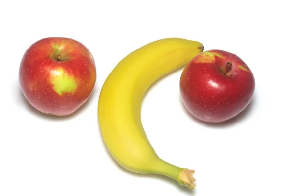 Apple macintosh and banana isolated — Stock Photo, Image