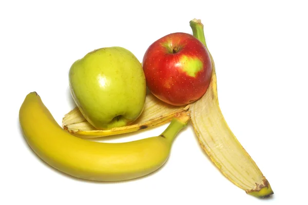 Apple macintosh i banan na białym tle — Zdjęcie stockowe