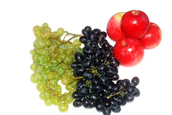 Grüne und rote Trauben und Apfel — Stockfoto