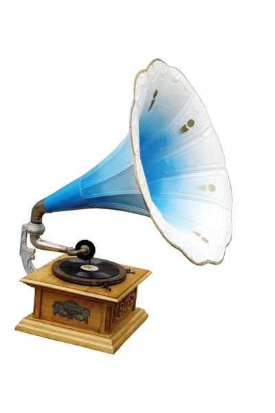 Gammeldags blå grammofon isoleret Royaltyfrie stock-fotos