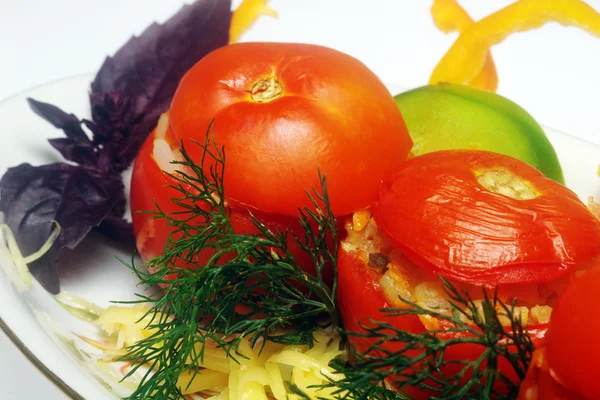 Stuffed tomato on the plate — Stock Photo, Image