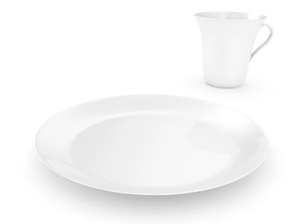 흰색 바탕에 컵과 접시 — 스톡 사진