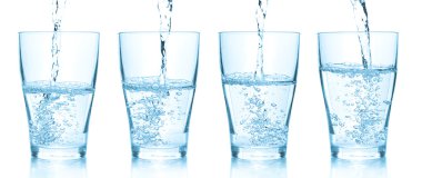 Water pouring into glasses. Set of diffe clipart