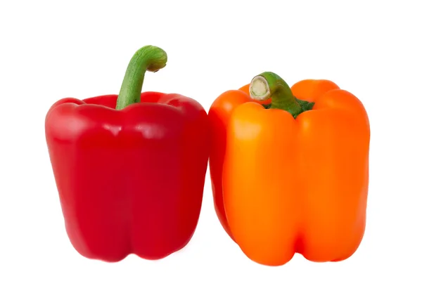 Dvě čerstvé papriky v řádku — Stock fotografie