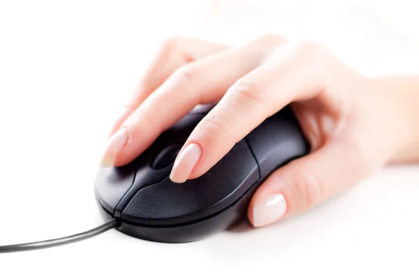 stock image Female hand on computer mouse