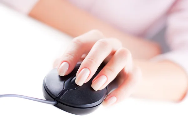 stock image Female hand on computer mouse