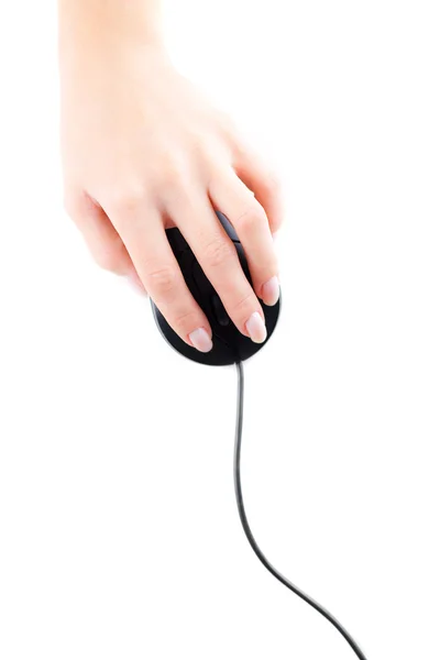 Ręka na myszy komputerowej — Zdjęcie stockowe