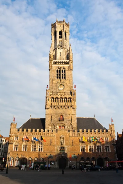 Central square and tower in Brugge — Stock Photo, Image