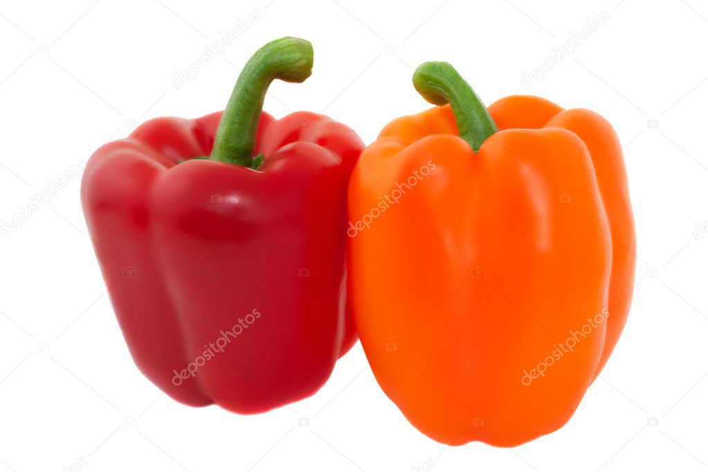 Two fresh peppers in row