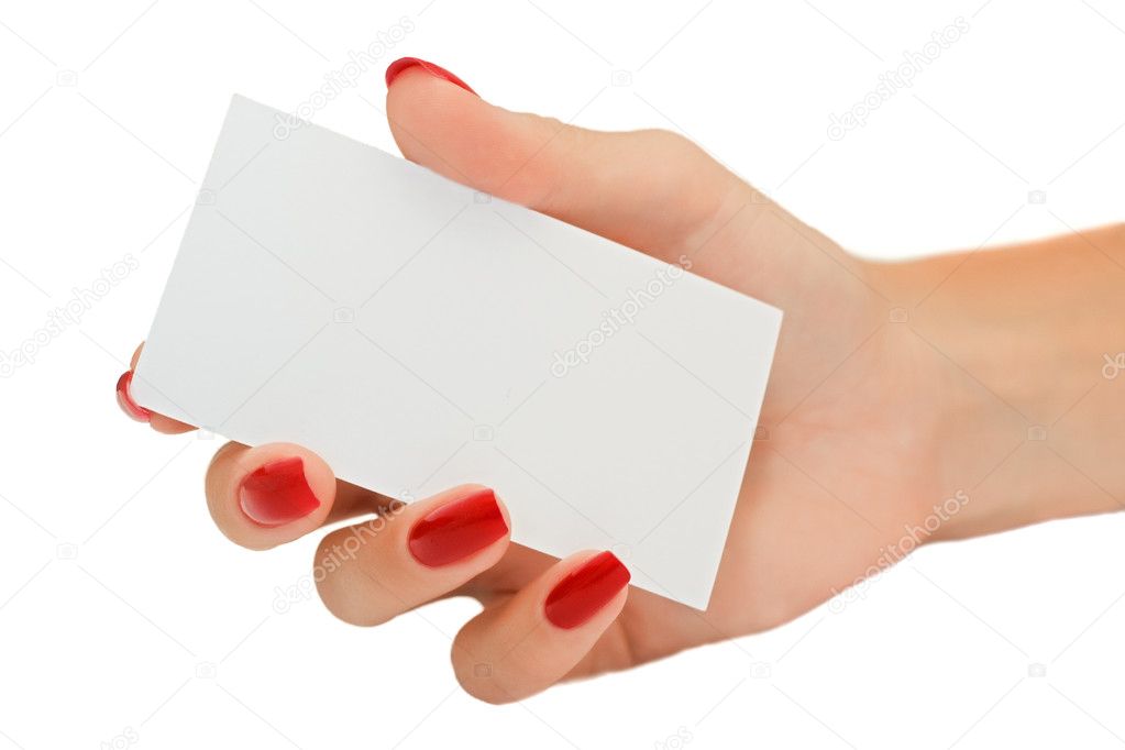 Nice female hand holding a blank bisness