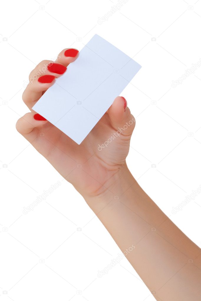 Nice female hand holding a blank busines