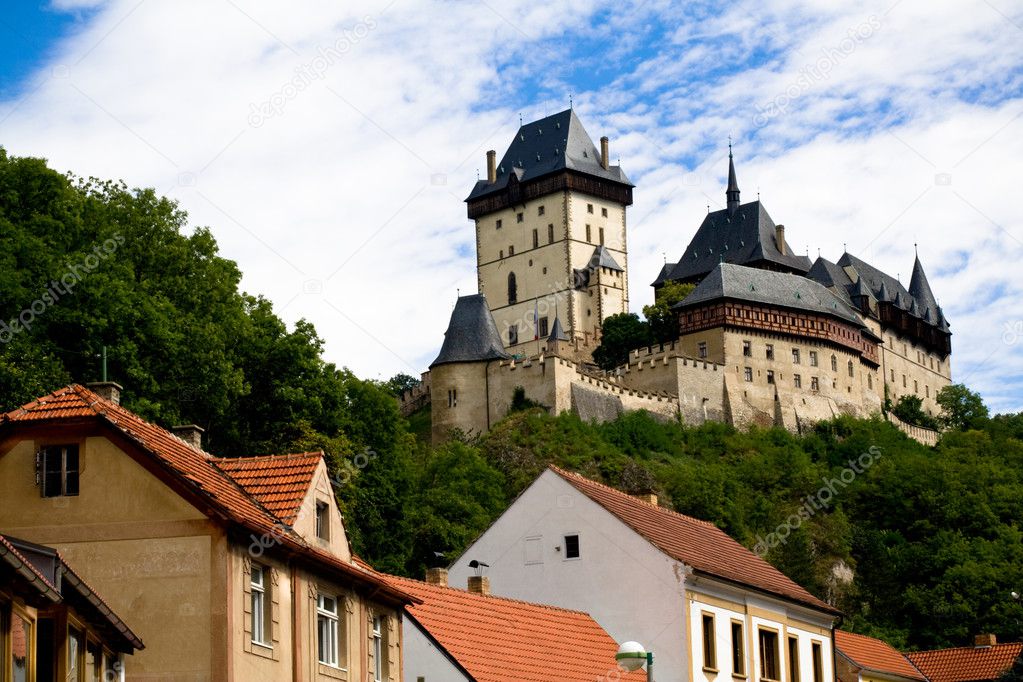 Karlstein castle and old roofs