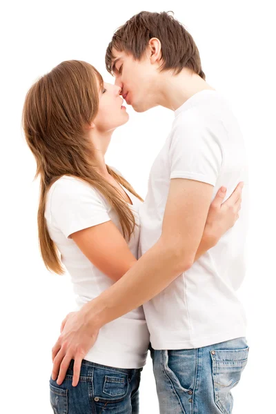 Tender kiss of young couple — Stock Photo, Image