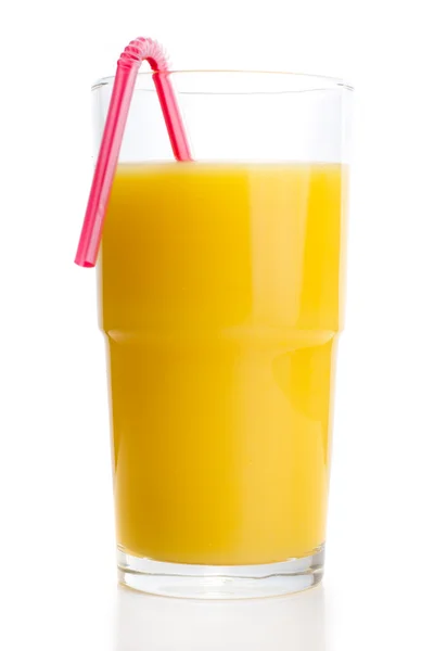 Bicchiere di succo d'arancia con tubo — Foto Stock