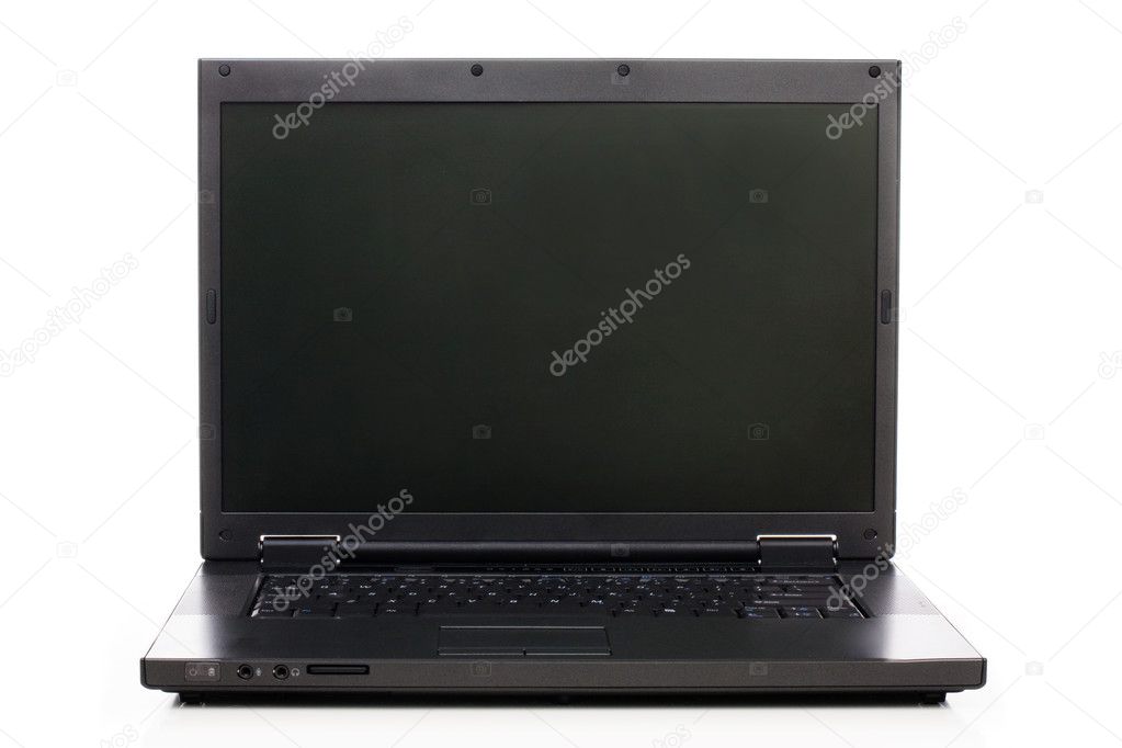 Open business laptop. Black screen