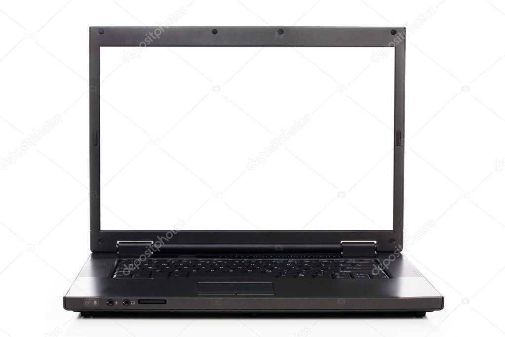 Open business laptop. Black screen