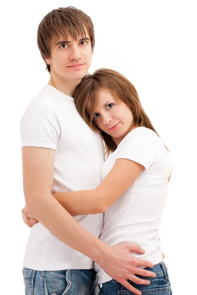 Młoda para zadowolony przytulanie — Zdjęcie stockowe