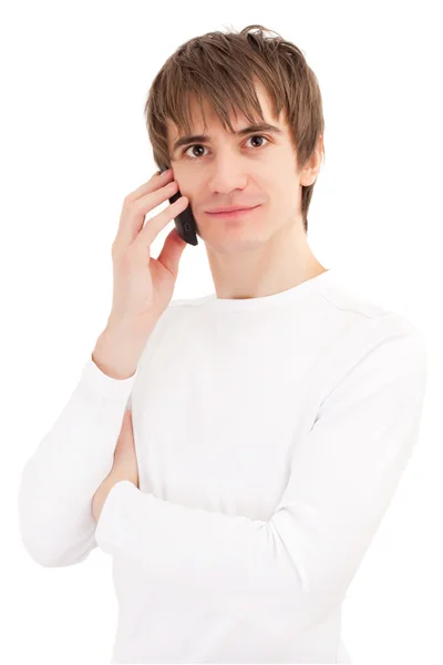 Młody człowiek z telefonem komórkowym — Zdjęcie stockowe