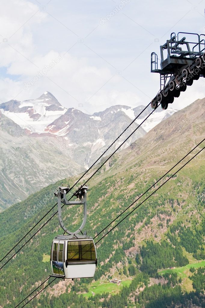 Cable car high in the mountains