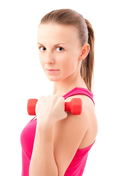 Young fit girl with dumbbells — Stock Photo, Image