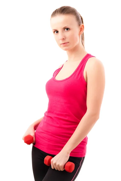 Young fit girl with dumbbells — Stock Photo, Image