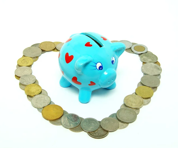 Sparschwein mit Münzen — Stockfoto