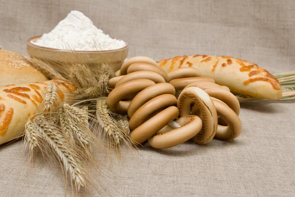 Bakery foods and wheat leaves — Stock Photo, Image