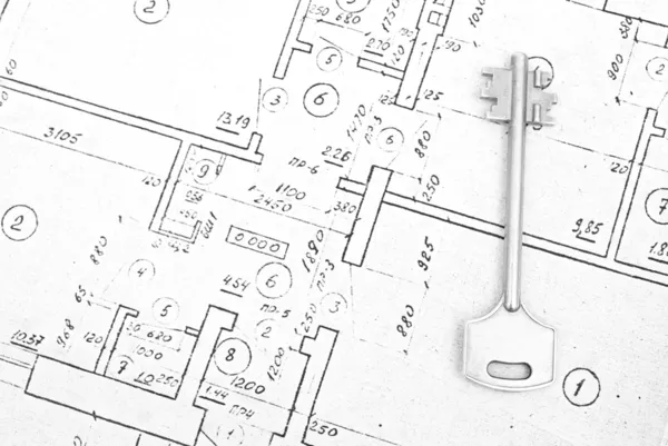 stock image Key on a house blueprints