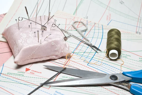 Close-ups of sewing stuff — Stock Photo, Image