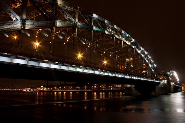 Bolsheokhtinsky bridge. St. Petersburg. Russia. Autumn night