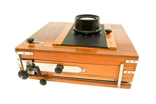 Antigua cámara analógica de madera — Foto de Stock