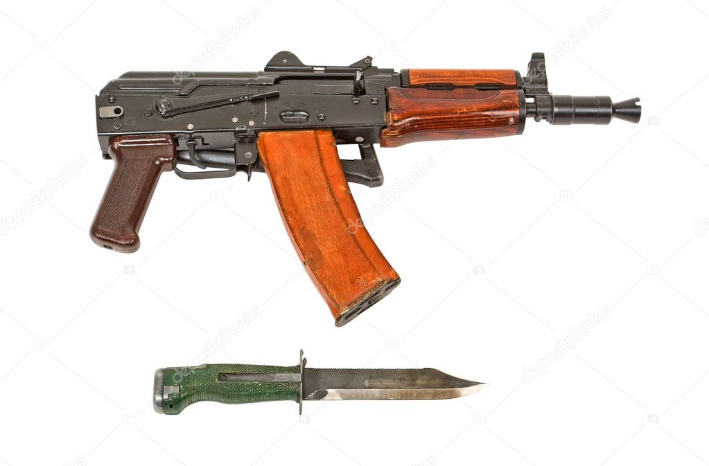 Russian automatic rifle and knife