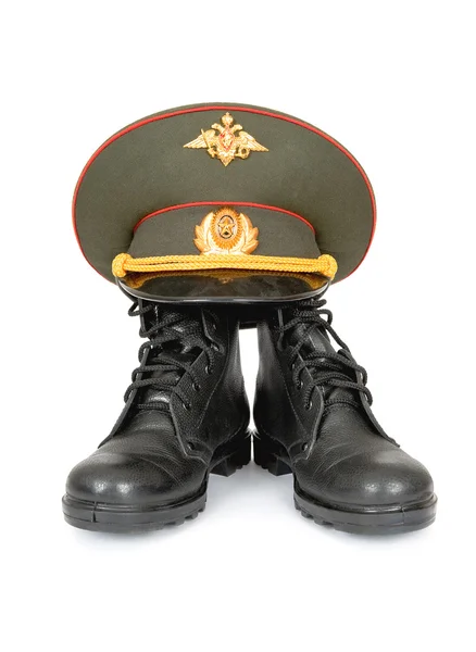 Army boots and cap — Stock Photo, Image