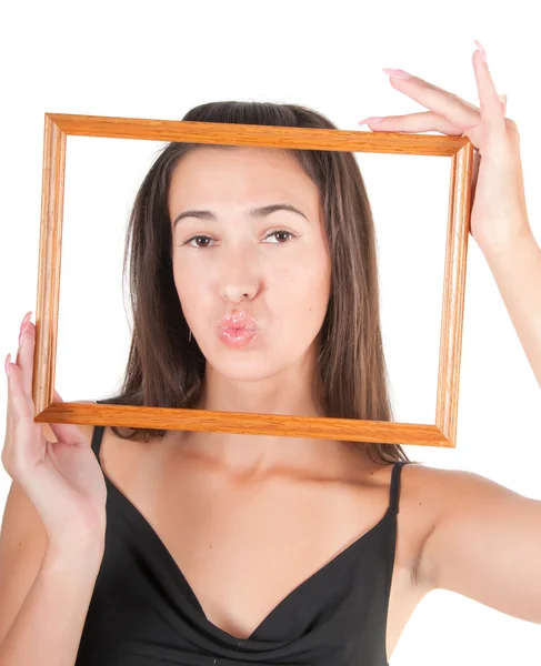 Woman with frame — Stock Photo, Image